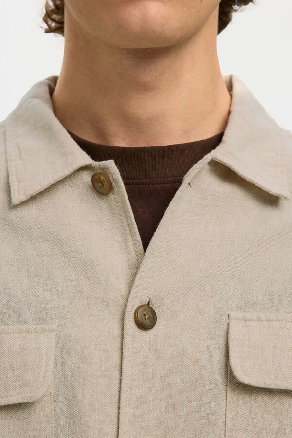 Selected Sobrecamisa em algod&atilde;o e linho Tostado