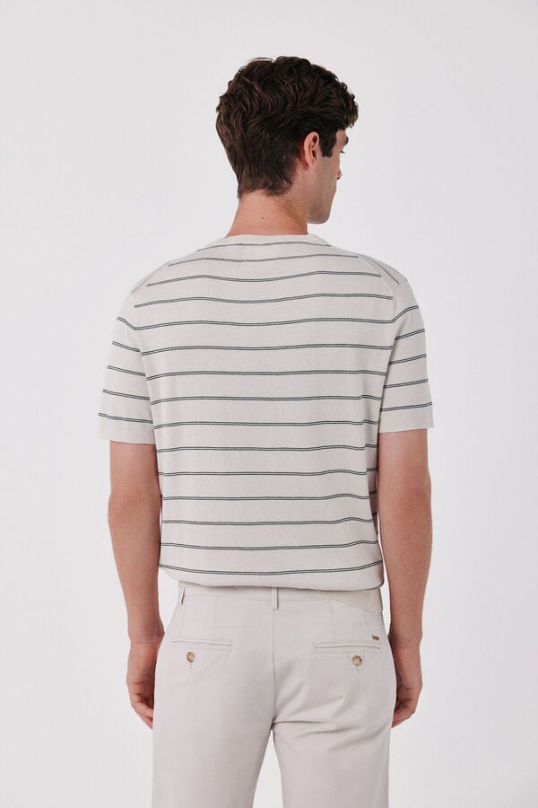 Cortefiel Striped cotton short sleeve jersey-knit T-shirt Ivory