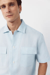Cortefiel Plain linen cotton bowling collar shirt