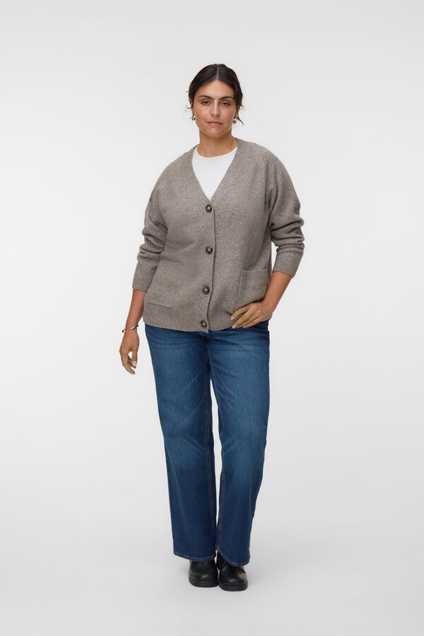 Vero Moda Curve Casaco de malha de gola em bico Tostado