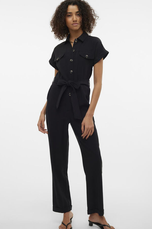 Cortefiel Short-sleeved jumpsuit  Black