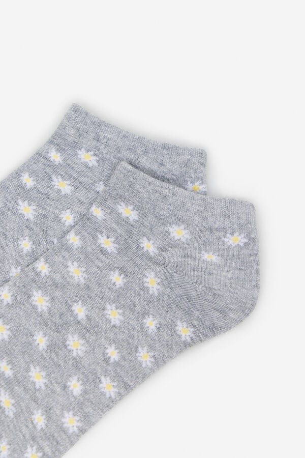 Cortefiel Daisy print short socks Grey