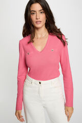 Morgan Camisola justo com gola em V Subiu