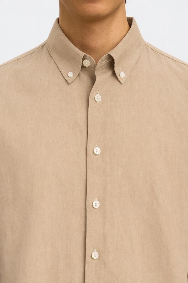 Selected Camisa de manga comprida em linho Tostado