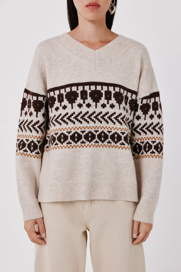 Cortefiel Jacquard gemstones jumper Ivory