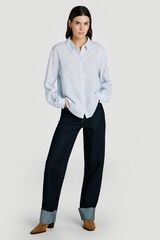 Vila Camisa com bordados de algod&atilde;o e viscose Azul