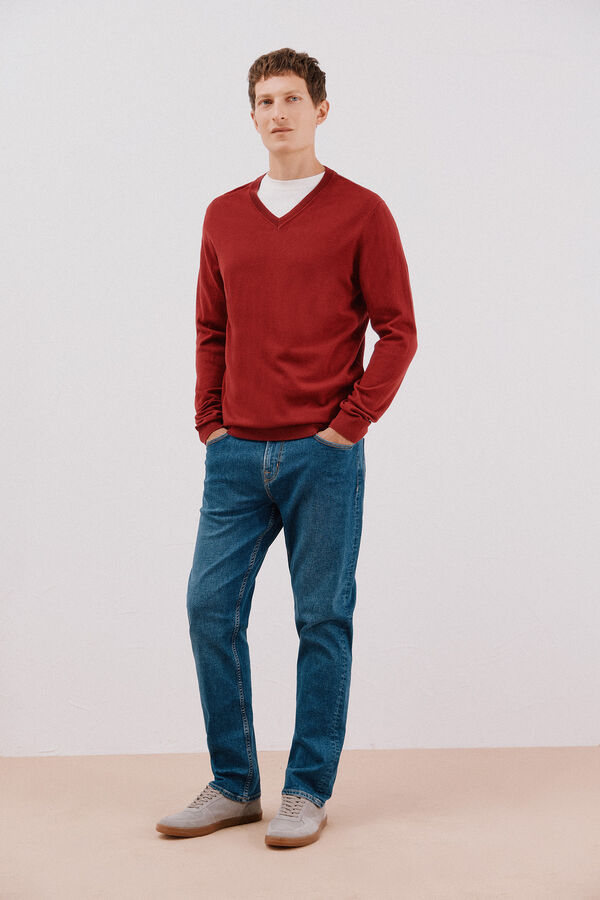 Cortefiel Cotton/cashmere V-neck jumper Maroon