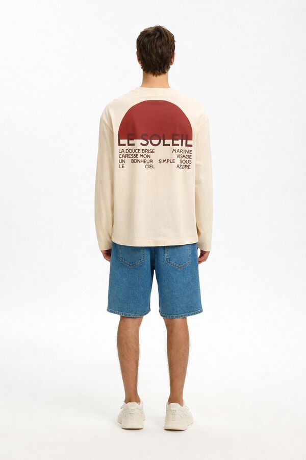 Selected T-shirt de manga comprida estampada Tostado