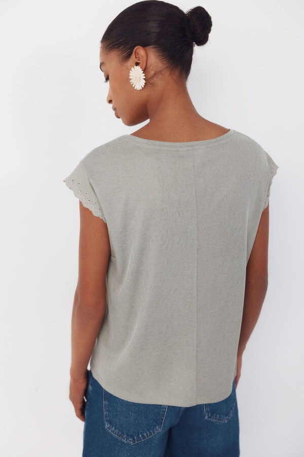 Cortefiel T-shirt with trim on sleeves Kaki