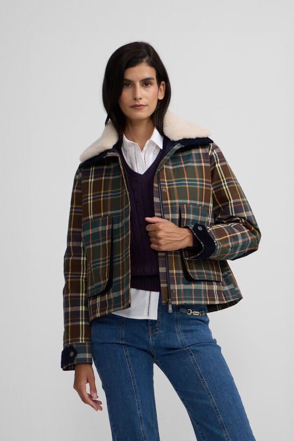 Silbon Blusão de borrego xadrez encerada Verde