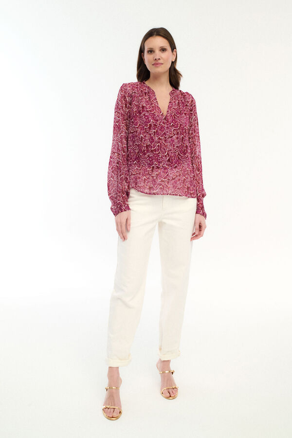 Vila Blusa manga longa com estampa de lurex Subiu