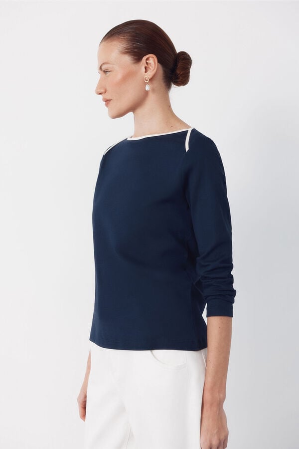 Cortefiel Camiseta com gola canoa contrastante Azul