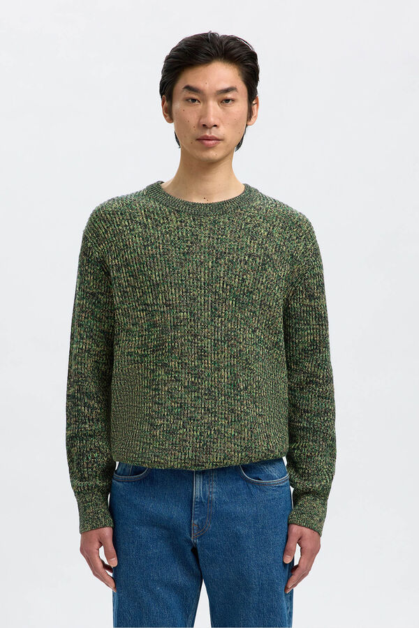 Selected 100% organic cotton crew neck jumper Green