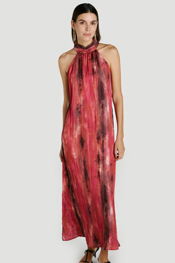 Vila Halterneck long party dress Pink