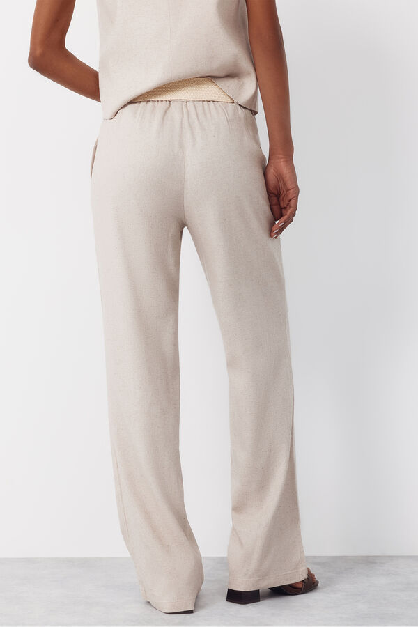 Cortefiel Wide-leg trousers with linen Nude