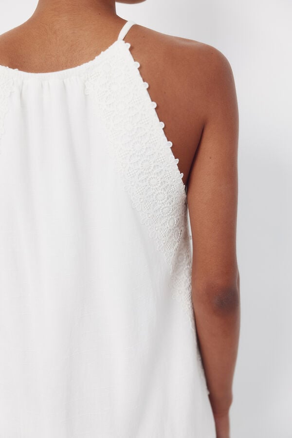 Cortefiel Halterneck dress with floral crochet ribbon White