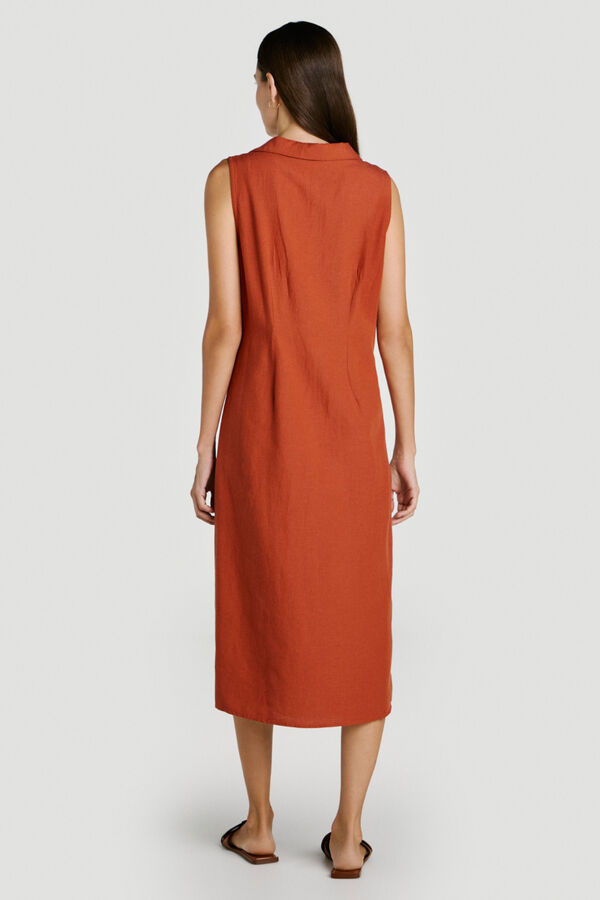 Vila Vestido midi camiseiro de linho Vermelho