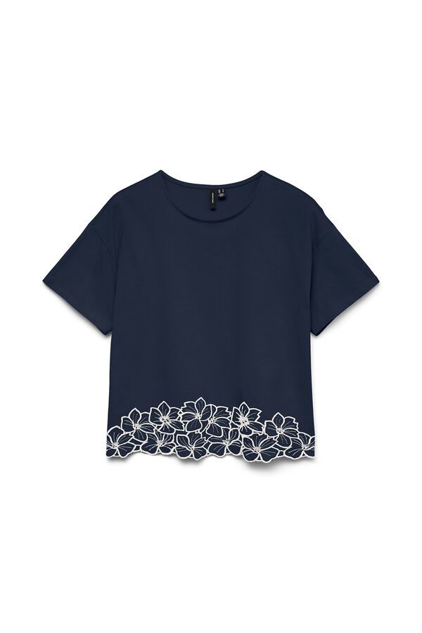 Vero Moda T-shirt b&aacute;sica com detalhe estampado na parte de baixo Azul