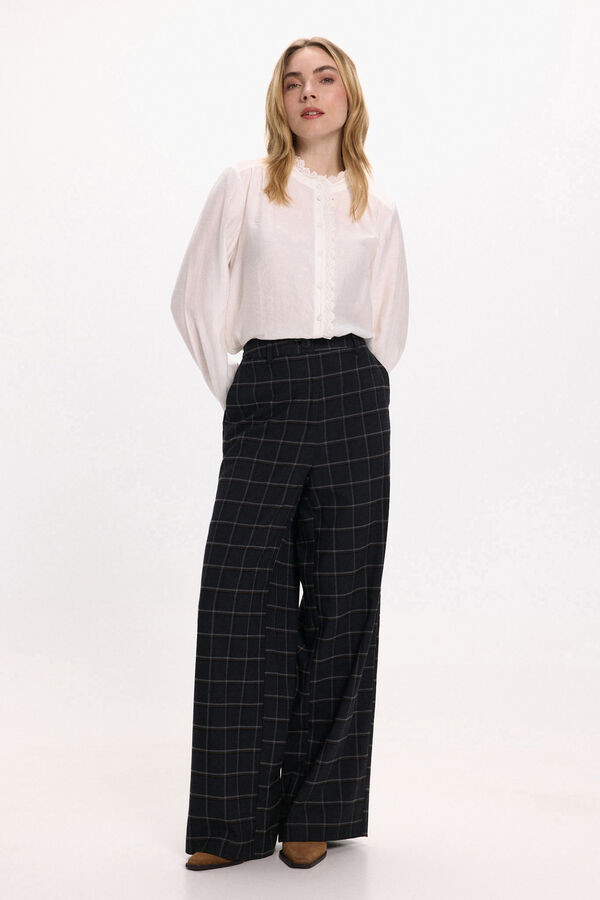 Vila Calça social xadrez com viscose Preto