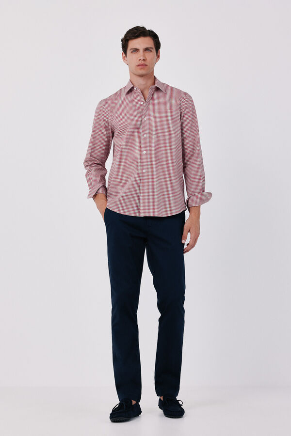 Cortefiel Cotton poplin plaid shirt Red