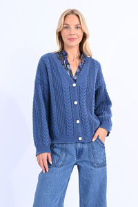 Cortefiel Knit blend cardigan with long sleeve Blue