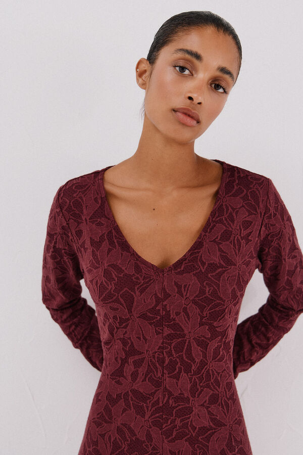 Cortefiel Jacquard dress Maroon