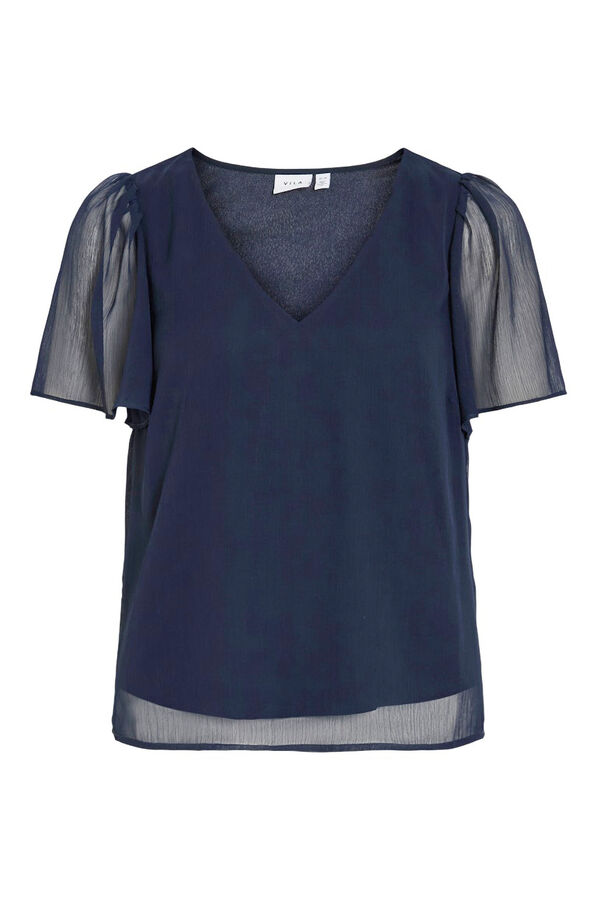 Vila Blusa de manga curta de gaze Azul