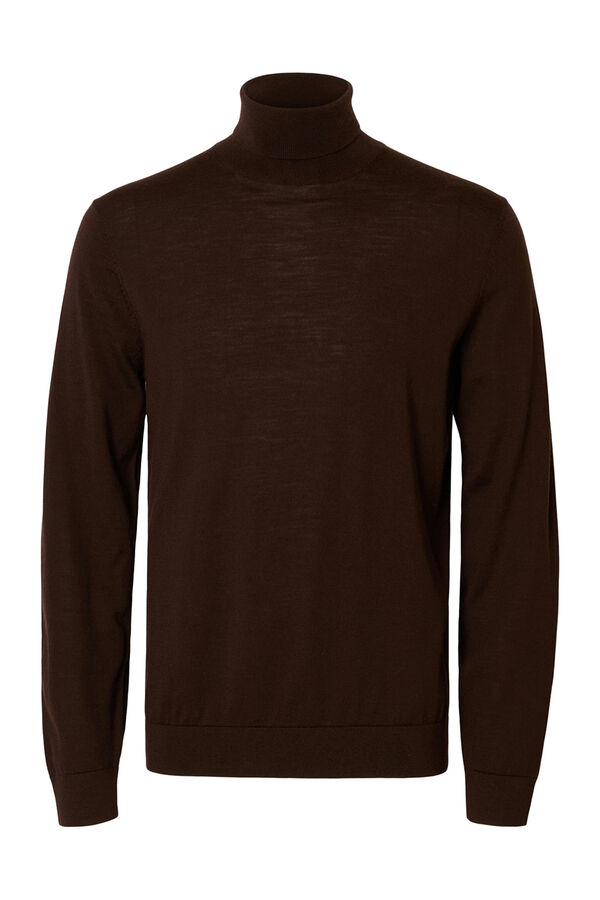Selected Camisola de gola alta 100% lã merino Castanho