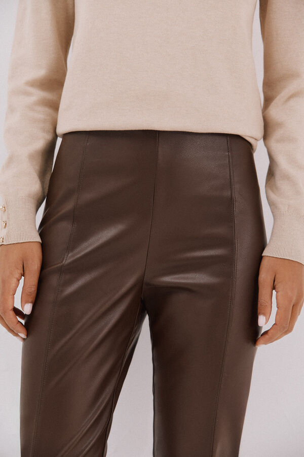 Cortefiel Women's stretch faux faux leather leggings Beige