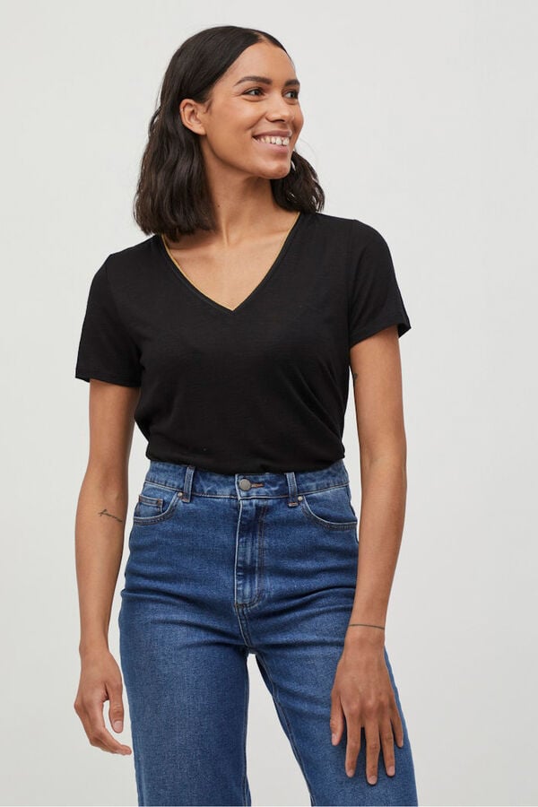Vila T-shirt de manga curta em viscose Preto