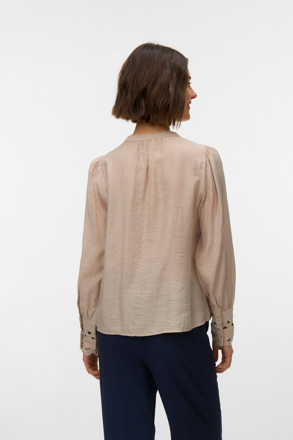 Vero Moda Long sleeve openwork details shirt Beige