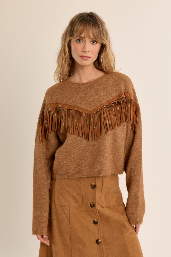 Molly Bracken Camisola com detalhe de franjas Tostado