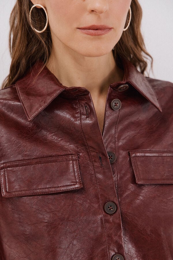 Cortefiel Faux leather shirt Maroon
