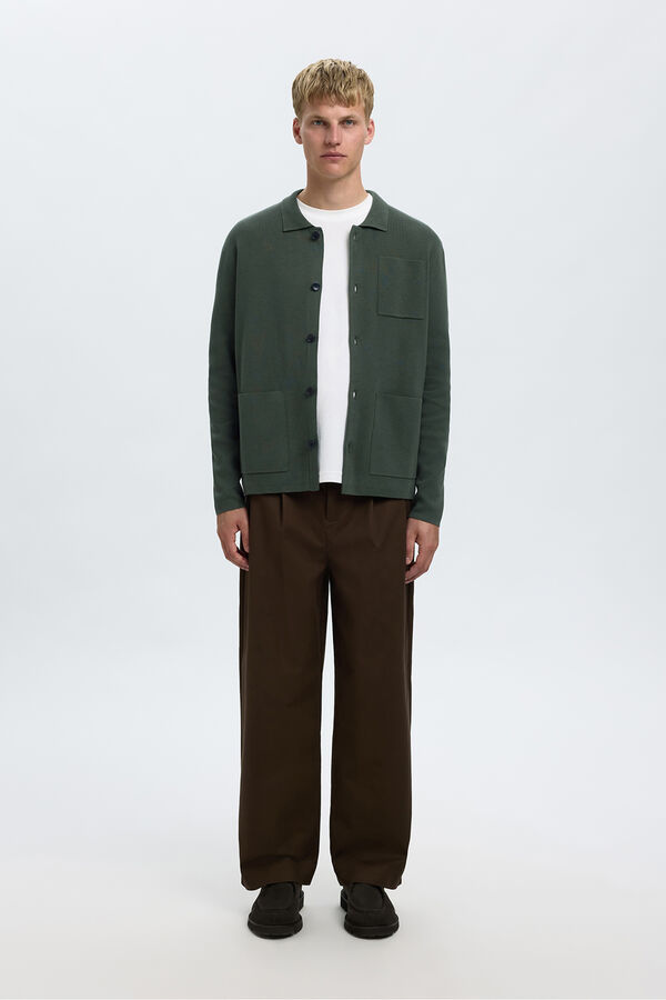 Selected Casaco casaco de malha de algodão orgânico com bolsos.  Verde
