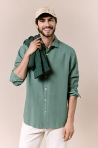 OOTO Camisa manga comprida em algod&atilde;o e linho