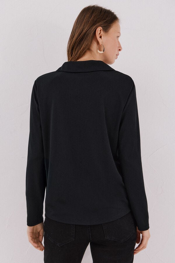 Cortefiel Polo shirt neck t-shirt Black