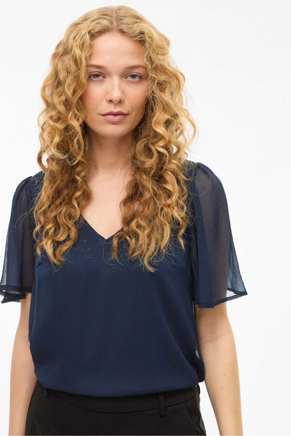 Vila Blusa de manga curta de gaze Azul