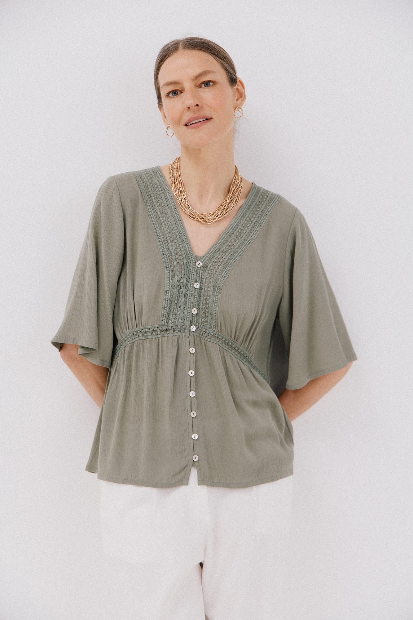 Cortefiel lace blouse with ruffles