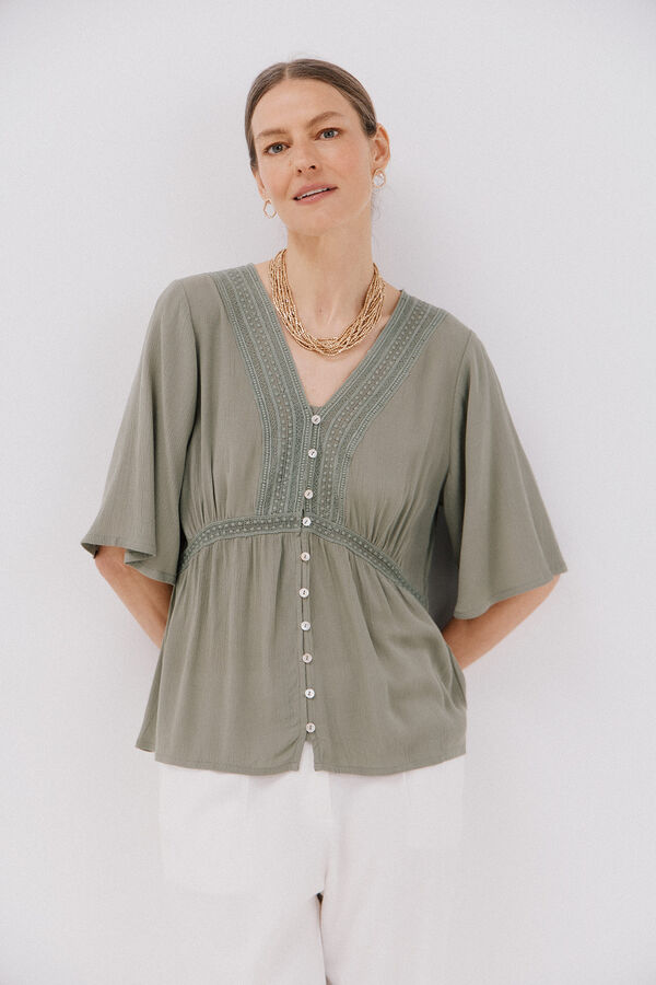 Cortefiel lace blouse with ruffles Kaki