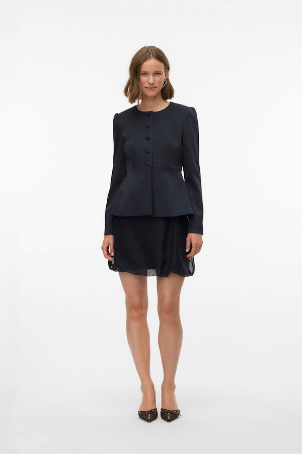 Vero Moda Blazer feminino de cetim com mangas bufantes Preto