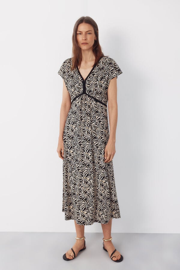 Cortefiel Braided print dress Printed grey