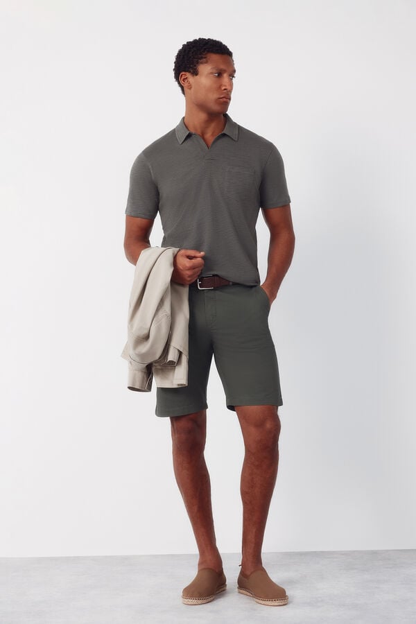 Cortefiel Plain slub polo shirt Kaki