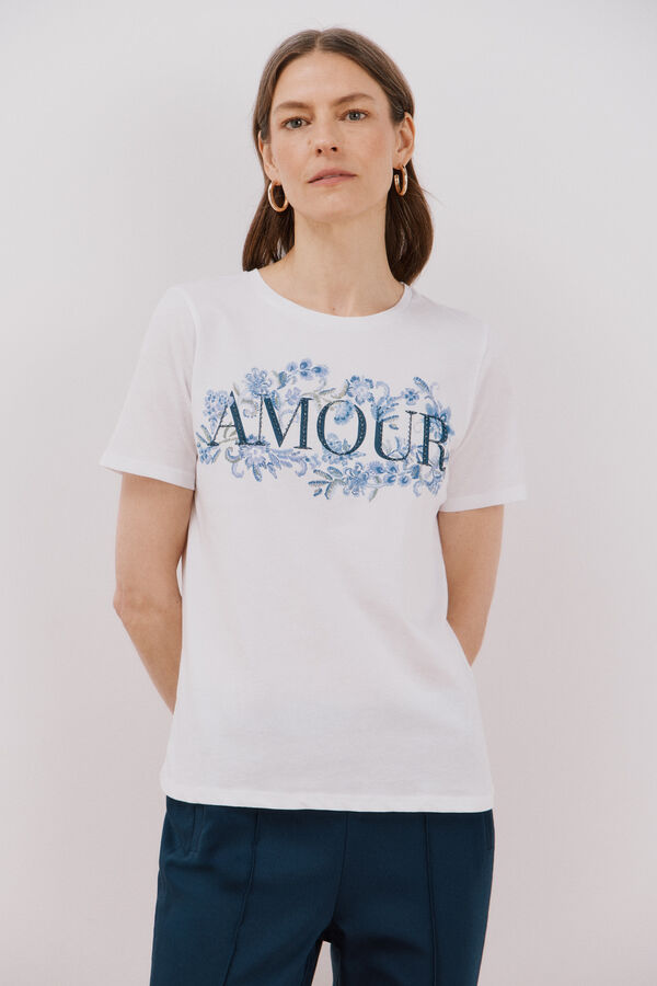 Cortefiel Floral printed t-shirt Printed white