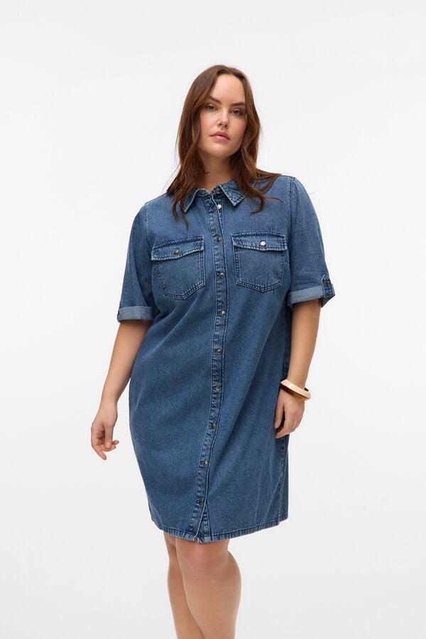 Vero Moda Curve Vestido jeans curto tamanhos grandes Azul