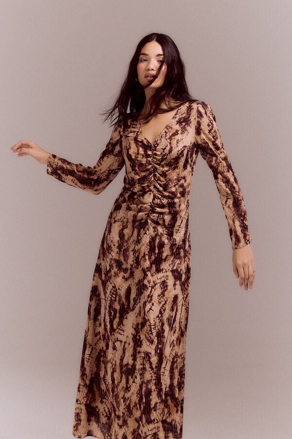 Cortefiel Tie dye print dress Printed brown