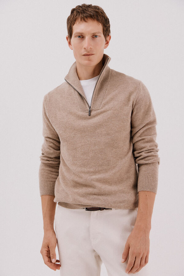 Cortefiel Lambswool wool with open neck Camel