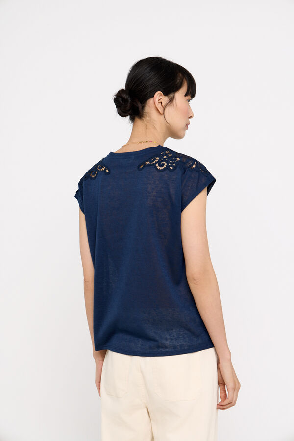 Cortefiel Linen-effect T-shirt with patch Navy