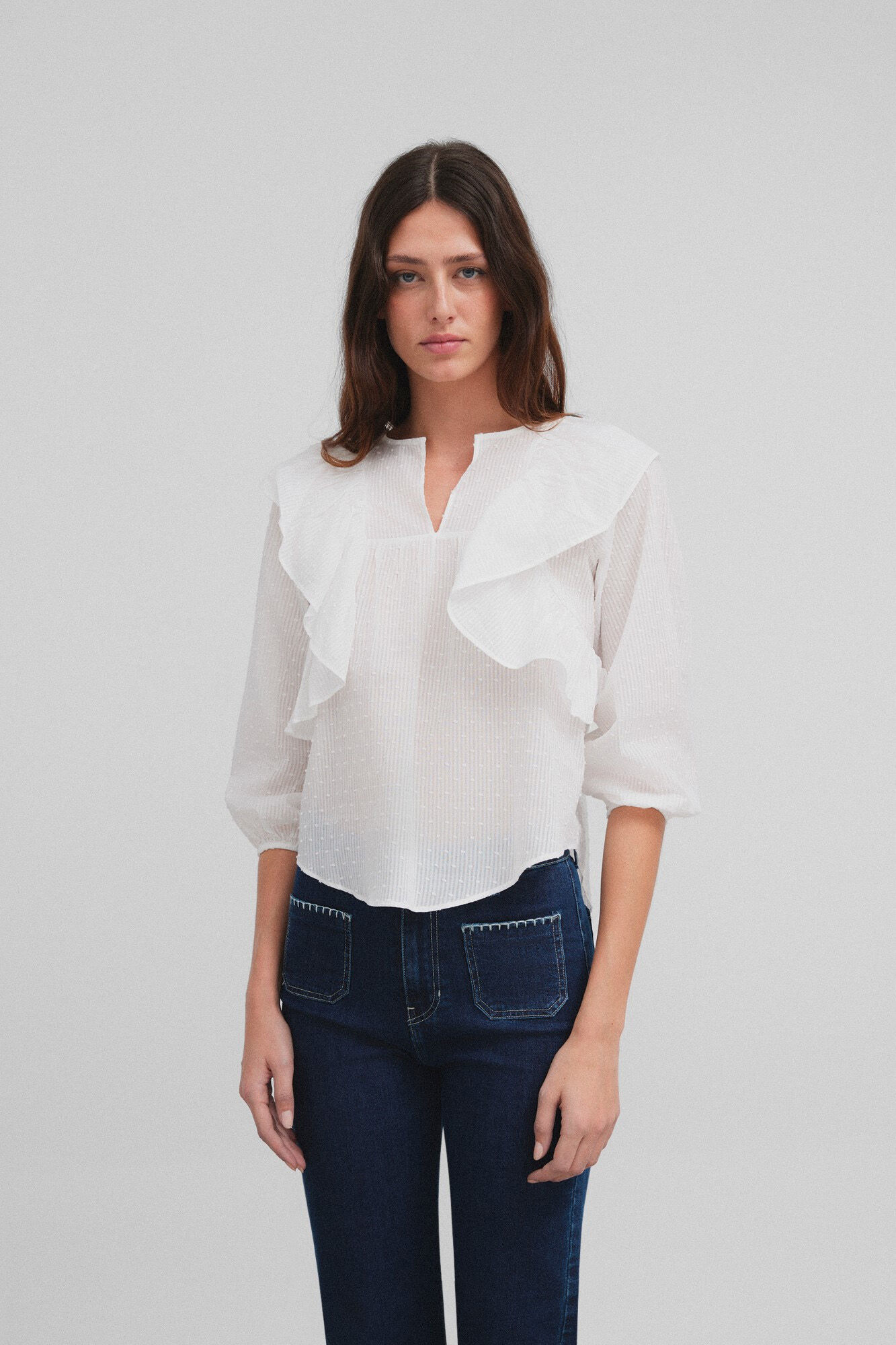 Blusa de folhos plumeti Blusas de mulher Cortefiel