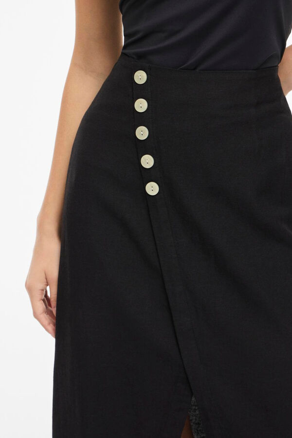 Vila Saia midi cruzada de linho Preto