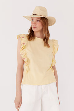 Cortefiel Flounced embroidered T-shirt Yellow
